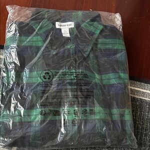 Lands' End Men's Green and Blue Plaid Shirt
